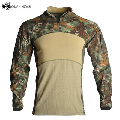 Pánske maskáčové tričko HAN WILD s dlhým rukávom, turistické, poľovnícke, bojové, pánske taktické tričká, airsoft, paintball, kempingové oblečenie