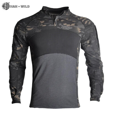 Pánske maskáčové tričko HAN WILD s dlhým rukávom, turistické, poľovnícke, bojové, pánske taktické tričká, airsoft, paintball, kempingové oblečenie