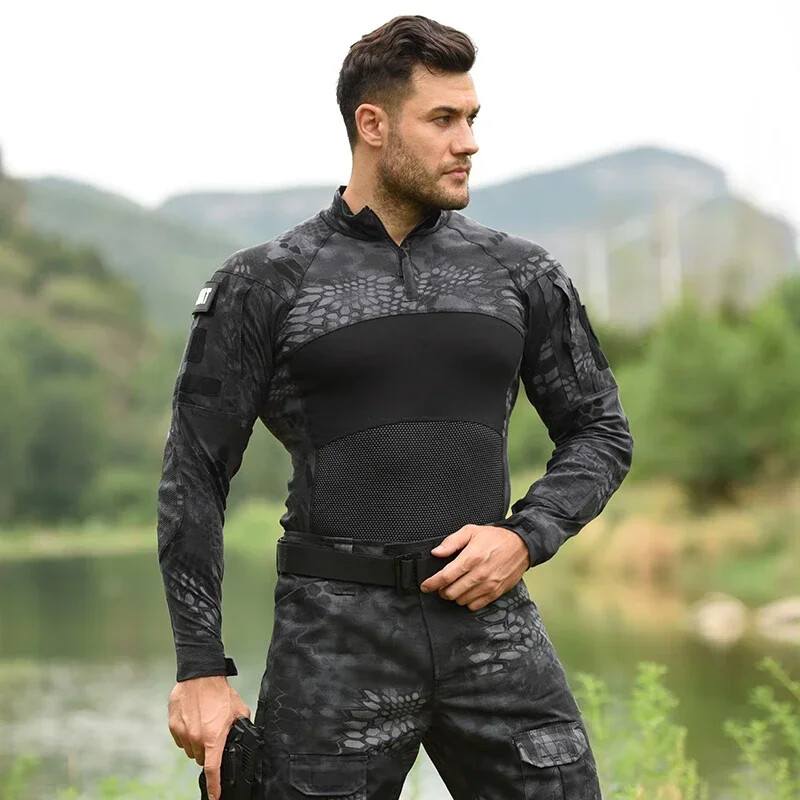 Pánske maskáčové tričko HAN WILD s dlhým rukávom, turistické, poľovnícke, bojové, pánske taktické tričká, airsoft, paintball, kempingové oblečenie