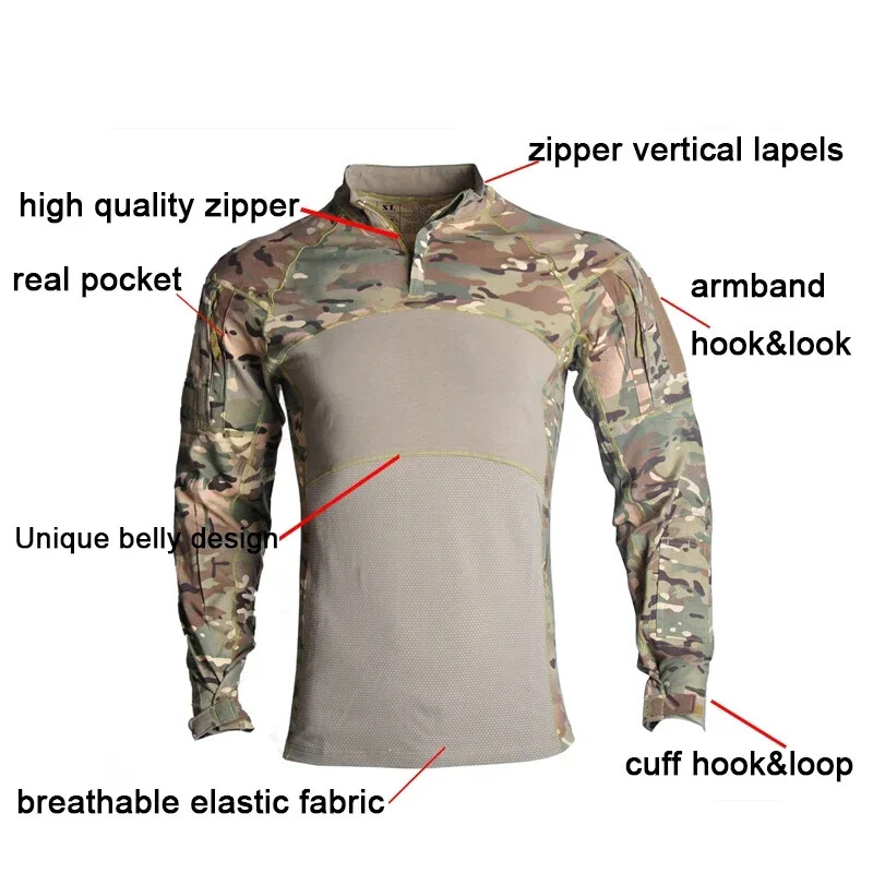 Pánske maskáčové tričko HAN WILD s dlhým rukávom, turistické, poľovnícke, bojové, pánske taktické tričká, airsoft, paintball, kempingové oblečenie