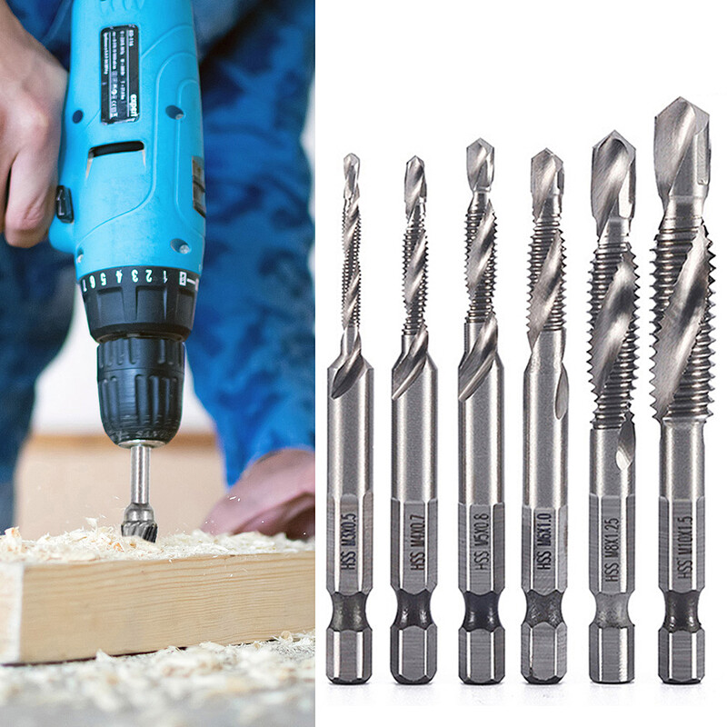 6db M3-M10 csavarmenetes metrikus menetfúrófejek HSS csavaros menetfúró bit hatszögletű, összetett menetfúrószerszámok szerelőknek