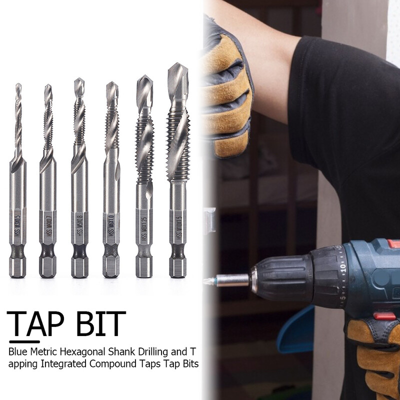 6db M3-M10 csavarmenetes metrikus menetfúrófejek HSS csavaros menetfúró bit hatszögletű, összetett menetfúrószerszámok szerelőknek