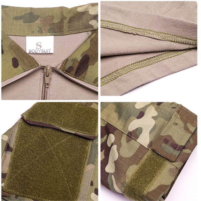 1/4 cipzáras Ripstops pólók cipzáras zsebekkel Férfi hosszú ujjú vadásztaktikus pólók Rendőrségi pólók Pulóver