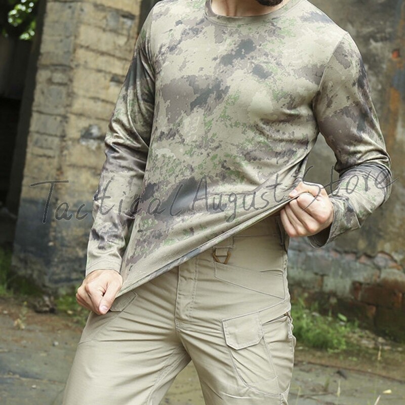 Taktičke majice dugih rukava Majice s okruglim izrezom Puloveri 5 boja 6 veličina Kamuflažna boja Poliester Brzo sušenje