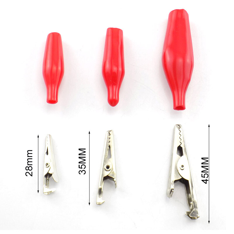 Clip de crocodil din metal, 10 buc, 28 mm, 35 mm, 45 mm, cu cizmă izolatoare din plastic pentru test electric