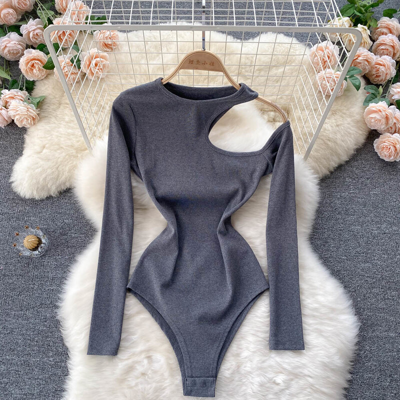 Sexy Hollow Out One plecu bodijs ar garām piedurknēm sievietēm, stingrs, slaids O veida kakla izgriezums, ikdienišķs pavasara rudens bodikons