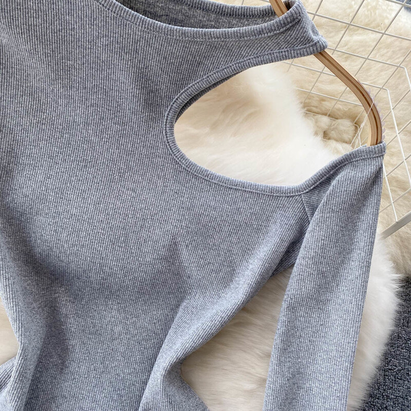 Sexy Hollow Out One plecu bodijs ar garām piedurknēm sievietēm, stingrs, slaids O veida kakla izgriezums, ikdienišķs pavasara rudens bodikons