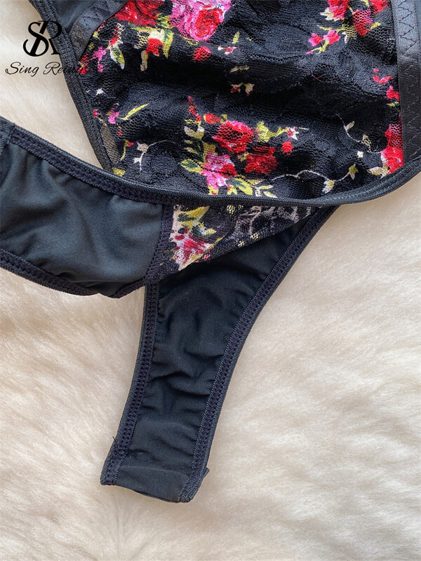 SINGREINY Europe Lace Sexy Bodysuits Madingi Senior Puff Sleeve Rompers 2023 Moterys Elegantiškas siuvinėjimas Ploni gėlių kostiumai