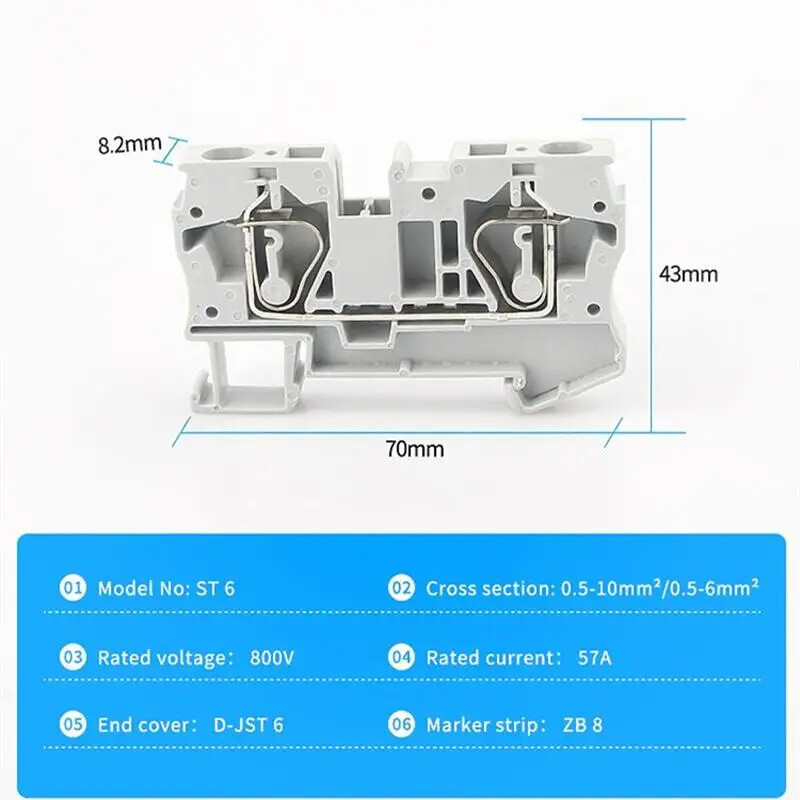 Din sínes sorkapocs blokkok 10 db ST-6 csatlakozók Elektromos vezetékek Visszahúzás típus Rugókosár csatlakozó sorkapcsok ST6