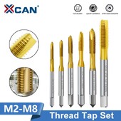 XCAN Metric Tap Set 5gb 7Gb M2-M8 HSS 6542 TN pārklāts Taisns Flute Tap Tap Rokas vītnes rīks Skrūves vītnes vītņurbis