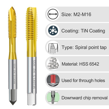 XCAN Metric Tap Set 5 τμχ 7 τμχ M2-M8 HSS 6542 TiN με επίστρωση ίσιου αυλού Βρύσης χειρός Εργαλείο σπειρώματος Βιδωτό τρυπάνι βρύσης με σπείρωμα