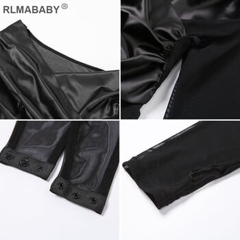 RLMABABY Секси пачуърк прозрачно дамско боди Skinny O деколте с дълъг ръкав Комбинезон Есен Зима Модно мрежесто боди