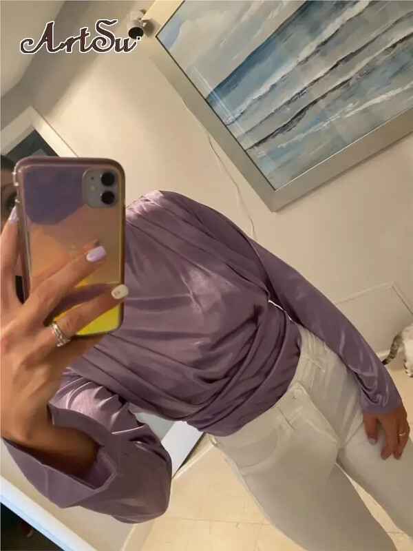 Saténové body, topy, dámsky top s dlhým rukávom, jar/jesenný overal, dámske streetwear, jednofarebná ružová blúzka s nariasenými rukávmi, čierne body