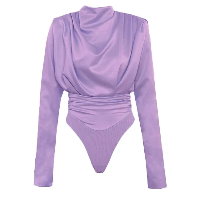 Saténové body, topy, dámsky top s dlhým rukávom, jar/jesenný overal, dámske streetwear, jednofarebná ružová blúzka s nariasenými rukávmi, čierne body