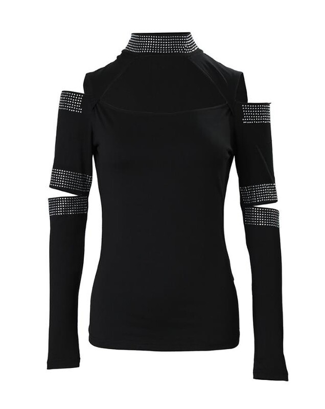 Sieviešu tops 2023. gada pavasarī, auksts plecu izgriezums, Rhinestone dekors.