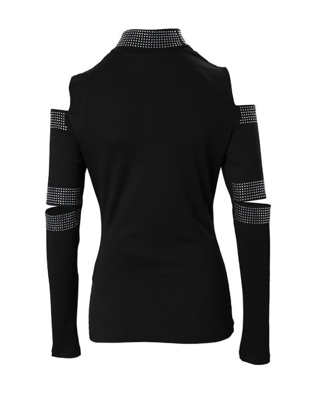 Sieviešu tops 2023. gada pavasarī, auksts plecu izgriezums, Rhinestone dekors.