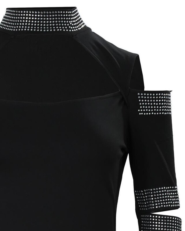 Sieviešu tops 2023. gada pavasarī, auksts plecu izgriezums, Rhinestone dekors.