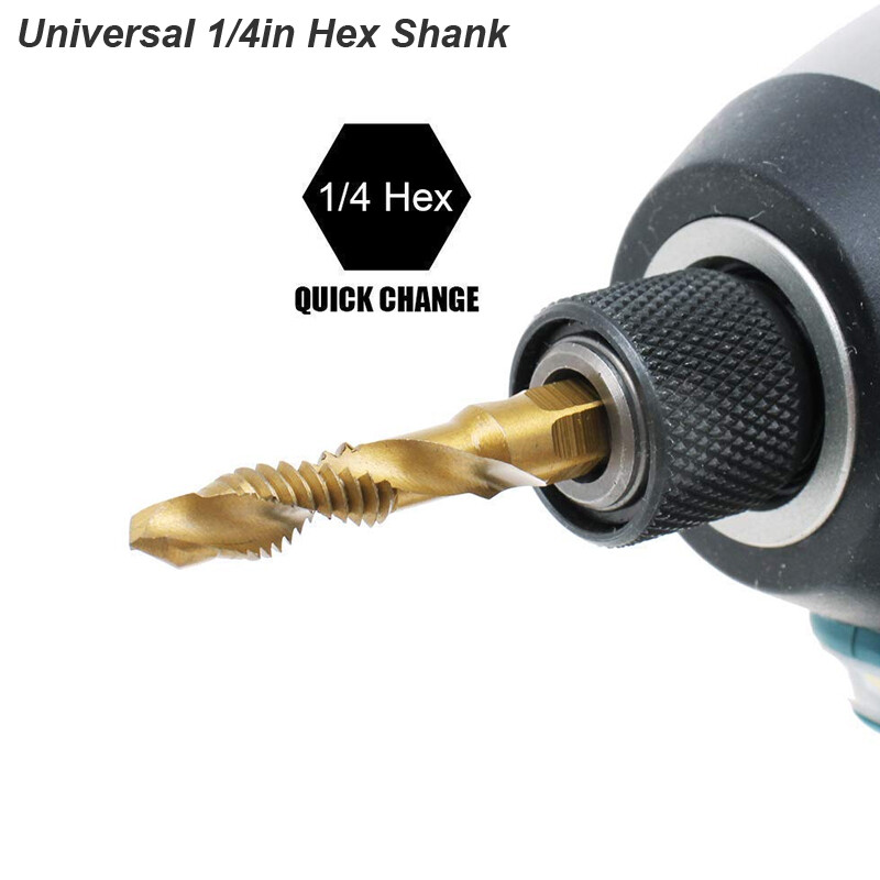 Skrūves urbja komplekts Skrūves vītne ar titānu pārklāts sešstūra kāts HSS spirālveida flautas kombinācija M3 M4 M5 M6 M8 M10 koka metālam