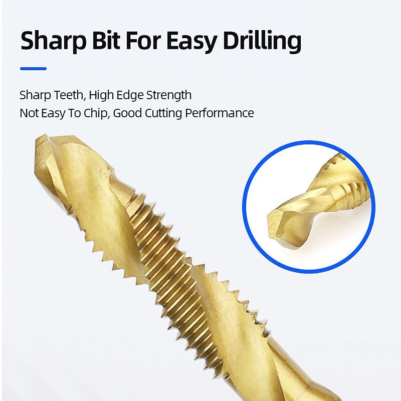 Skrūves urbja komplekts Skrūves vītne ar titānu pārklāts sešstūra kāts HSS spirālveida flautas kombinācija M3 M4 M5 M6 M8 M10 koka metālam