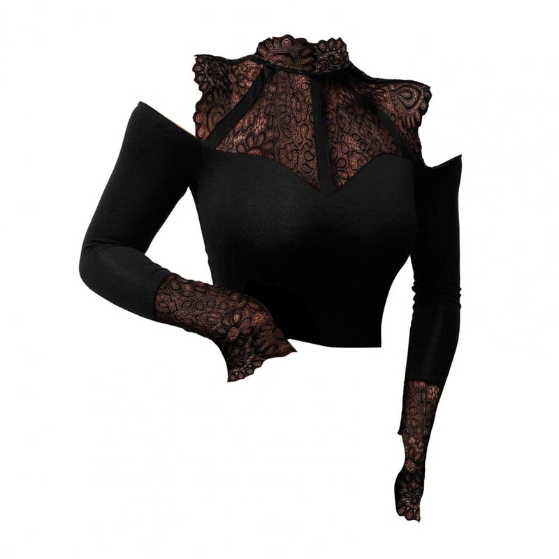 Sieviešu Slim Fit Tops Stilīgs Sieviešu Sexy Blūžu Kolekcija Izlikta kakla Apkakle Slim Fit T krekls ar mežģīņu šuvēm pērlītēm