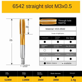 Metric M35 HSS κοβαλτίου βρύσης με τιτάνιο επιμεταλλωμένο ίσιο/σπιράλ φλάουτο νήμα μηχανής για μέταλλο M2 M2,5 M3 M5 M6 M8 M10 M14 M16