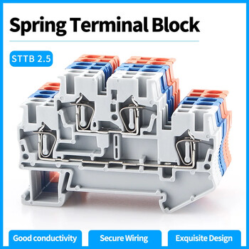 10Pcs STTB-2.5 Din Rail Μπλοκ ακροδεκτών ηλεκτρικής καλωδίωσης Τερματικό αγωγών σύνδεσης ελατηρίου διπλής στρώσης