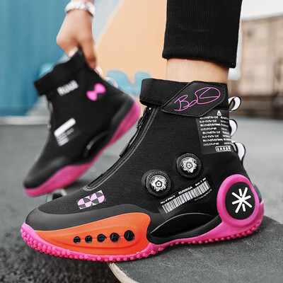 Pantofi sport noi, versatili și la modă, versiune luminoasă, pantofi de baschet de cuplu de luptă țesuți la tendință tinerească