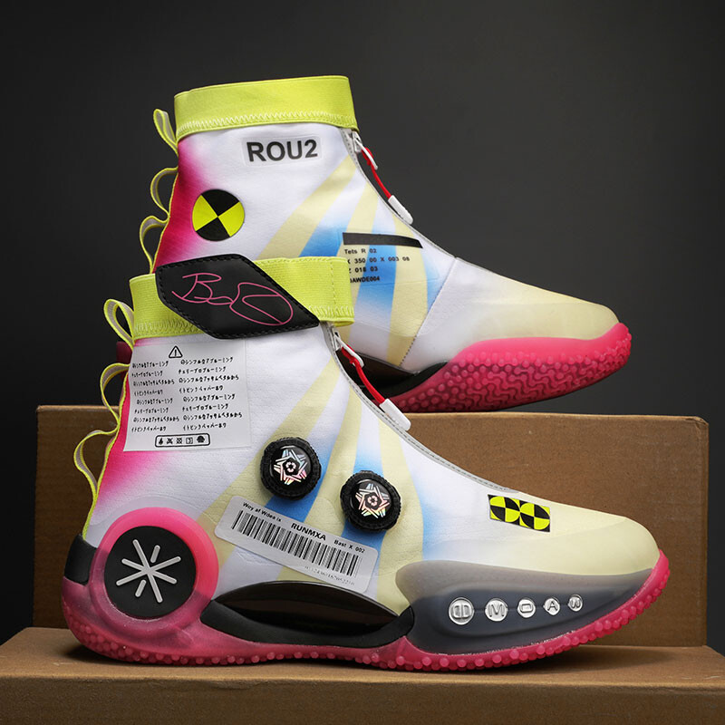 Pantofi sport noi, versatili și la modă, versiune luminoasă, pantofi de baschet de cuplu de luptă țesuți la tendință tinerească