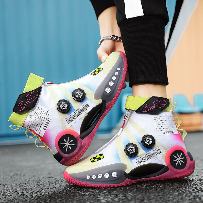 Pantofi sport noi, versatili și la modă, versiune luminoasă, pantofi de baschet de cuplu de luptă țesuți la tendință tinerească