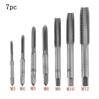 Set de robinet metric 7 buc Set de scule de mână cu burghie pentru robinet M3-M12 Set de filet și matriță cu punct spiralat pentru mașină Metal Lemn
