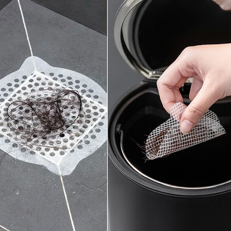 10/1 buc. Scurgere de duș decupabilă pentru captare a părului Autocolante autoadezive pentru scurgerea pardoselii, de unică folosință, cu plasă pentru chiuvetă, filtru pentru baie