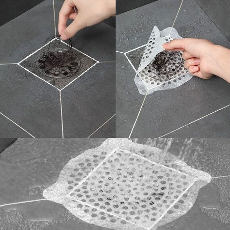 10/1 buc. Scurgere de duș decupabilă pentru captare a părului Autocolante autoadezive pentru scurgerea pardoselii, de unică folosință, cu plasă pentru chiuvetă, filtru pentru baie