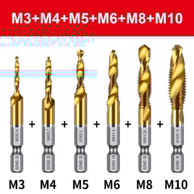 Nauji titanu dengti šešiabriauniai HSS sriegio metriniai sriegio grąžtai Sraigtinių mašinų junginys M3 M4 M5 M6 M8 M10 rankiniai įrankiai