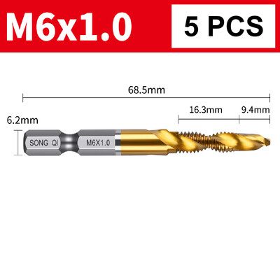 Nauji titanu dengti šešiabriauniai HSS sriegio metriniai sriegio grąžtai Sraigtinių mašinų junginys M3 M4 M5 M6 M8 M10 rankiniai įrankiai