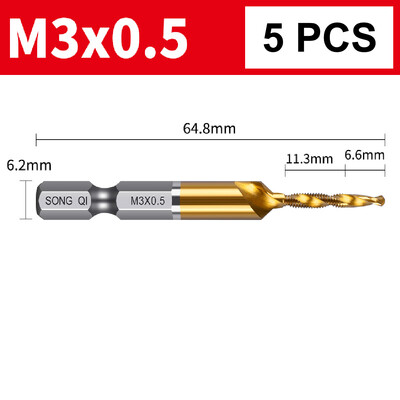 Nauji titanu dengti šešiabriauniai HSS sriegio metriniai sriegio grąžtai Sraigtinių mašinų junginys M3 M4 M5 M6 M8 M10 rankiniai įrankiai