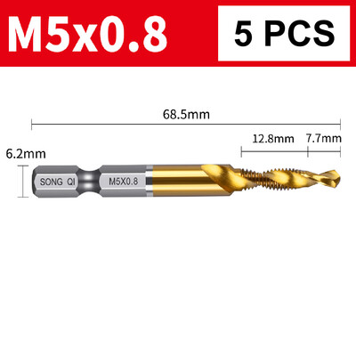 Nauji titanu dengti šešiabriauniai HSS sriegio metriniai sriegio grąžtai Sraigtinių mašinų junginys M3 M4 M5 M6 M8 M10 rankiniai įrankiai