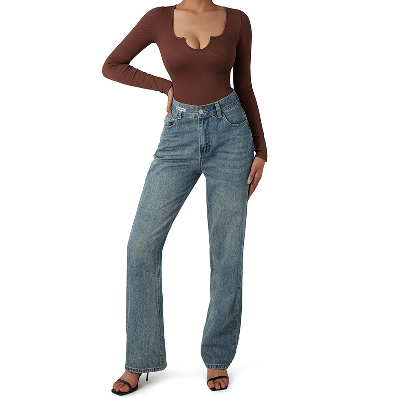 Body hosszú ujjú női Body Streetwear Sexy Bodycon Notch Nyakhüvely Basic Fekete Overall Top Streetwear Body Női