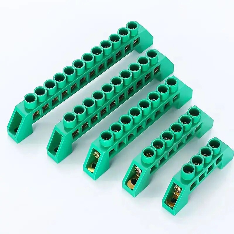 1Pcs Зелен син винт Месингов клемен блок за DIN релса Блокове за заземяване и неутрала 4Pin 6Pin 8Pin 10PIN 12PIN