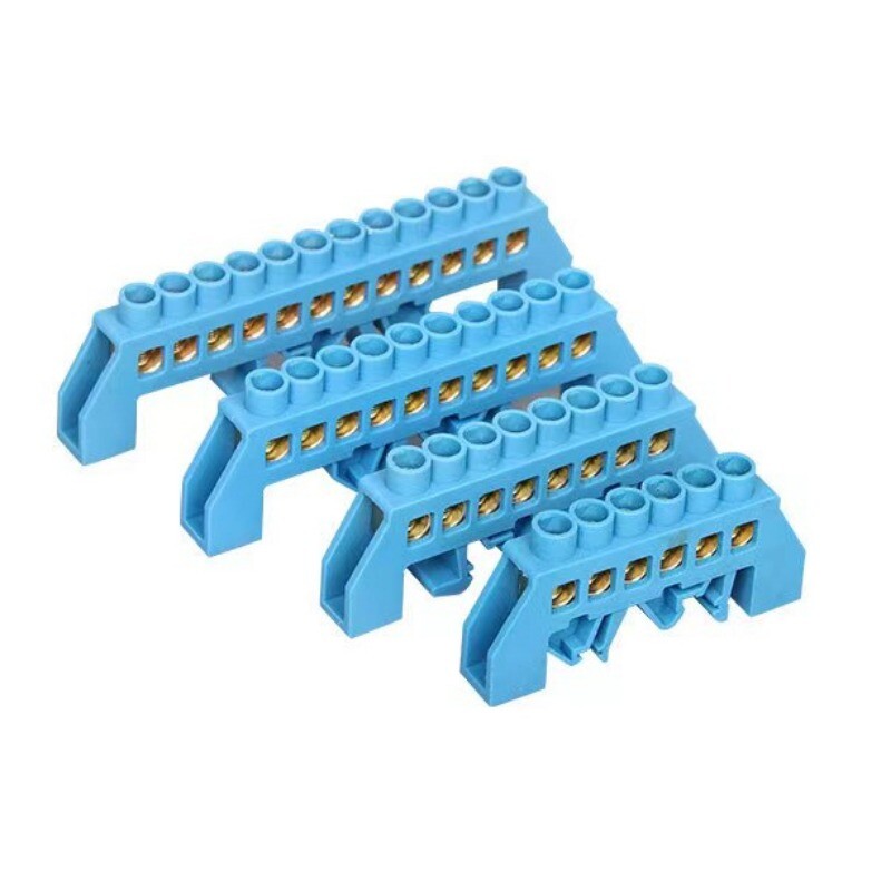 1Pcs Зелен син винт Месингов клемен блок за DIN релса Блокове за заземяване и неутрала 4Pin 6Pin 8Pin 10PIN 12PIN