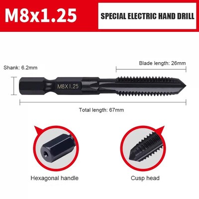 m4m5m6m8m12 Cap de mașină cu tijă hexagonală Perforare cu fantă dreaptă Burghiu electric de mână Burghiu electric