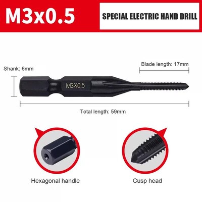 m4m5m6m8m12 Cap de mașină cu tijă hexagonală Perforare cu fantă dreaptă Burghiu electric de mână Burghiu electric