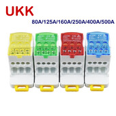 Клемен блок UKK80A UKK125A UKK160A Конектор за електрически проводник 1 в много Out Din Rail Разпределение Аксесоари за окабеляване Синьо Жълто