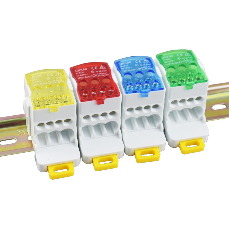 Клемен блок UKK80A UKK125A UKK160A Конектор за електрически проводник 1 в много Out Din Rail Разпределение Аксесоари за окабеляване Синьо Жълто