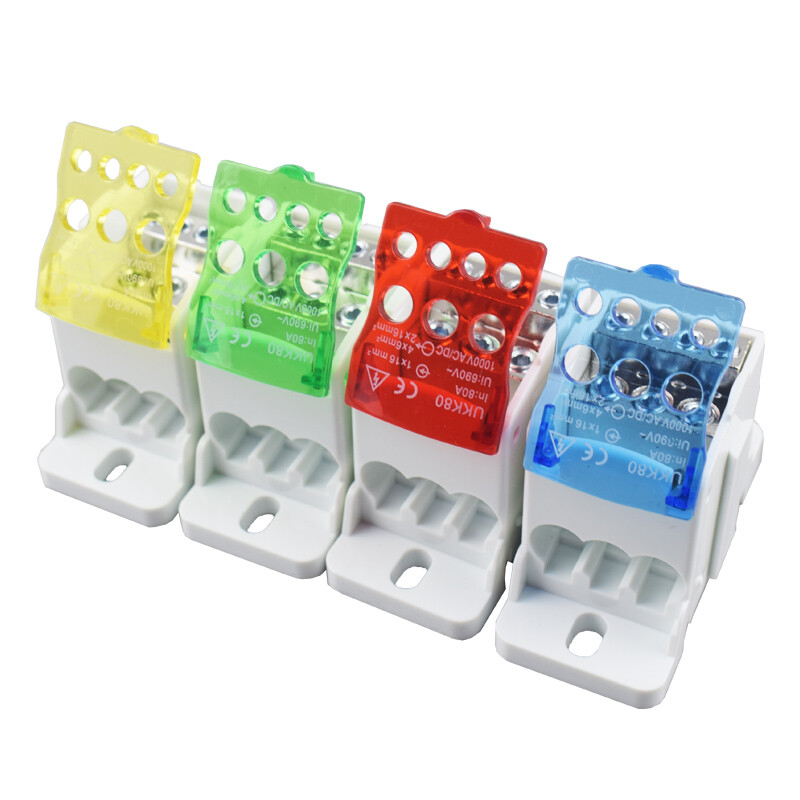 Клемен блок UKK80A UKK125A UKK160A Конектор за електрически проводник 1 в много Out Din Rail Разпределение Аксесоари за окабеляване Синьо Жълто