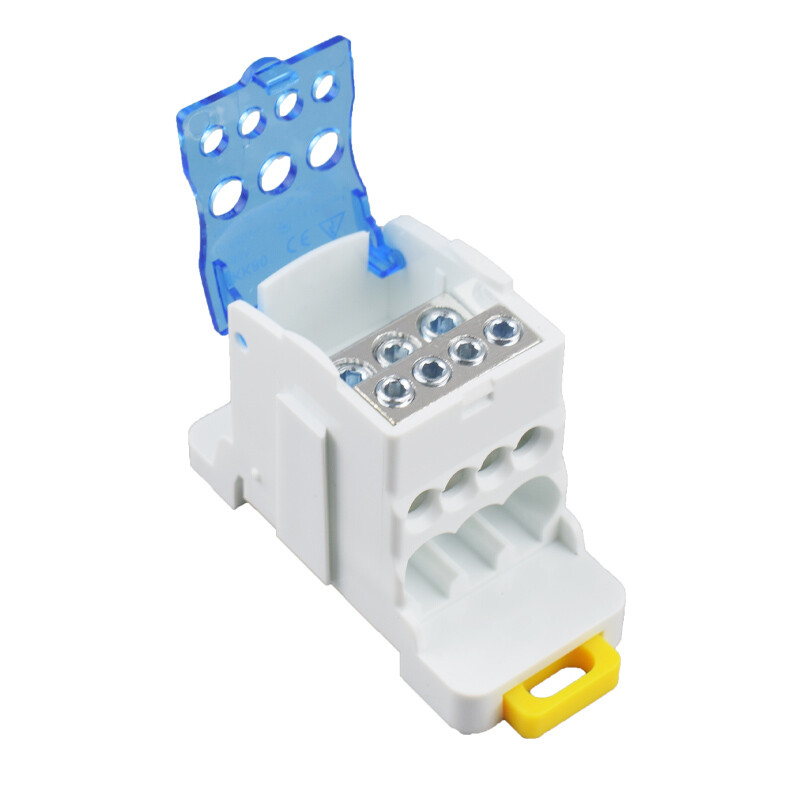 Клемен блок UKK80A UKK125A UKK160A Конектор за електрически проводник 1 в много Out Din Rail Разпределение Аксесоари за окабеляване Синьо Жълто