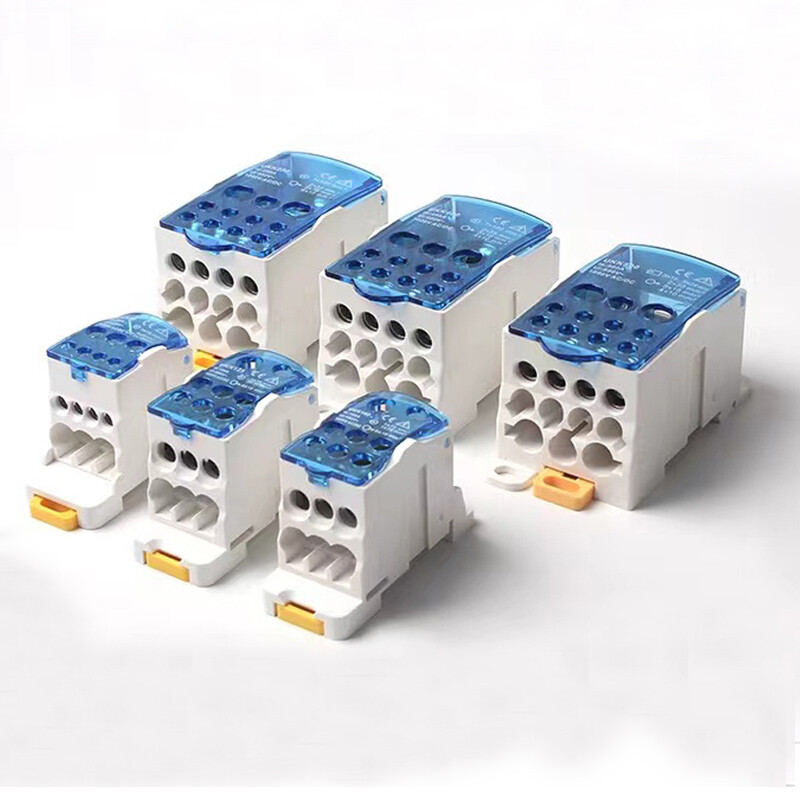 Клемен блок UKK80A UKK125A UKK160A Конектор за електрически проводник 1 в много Out Din Rail Разпределение Аксесоари за окабеляване Синьо Жълто