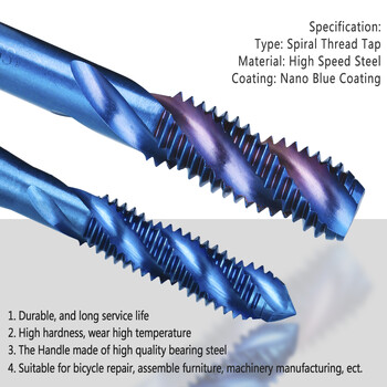 Σετ βρύσης με σπείρωμα XCAN 5 τμχ M3-M4-M5-M6-M8 Βιδωτό τρυπάνι με σπειρώματα HSS Εργαλεία σπειρώματος τρυπανιού με σπειρώματα με νανο μπλε επίστρωση