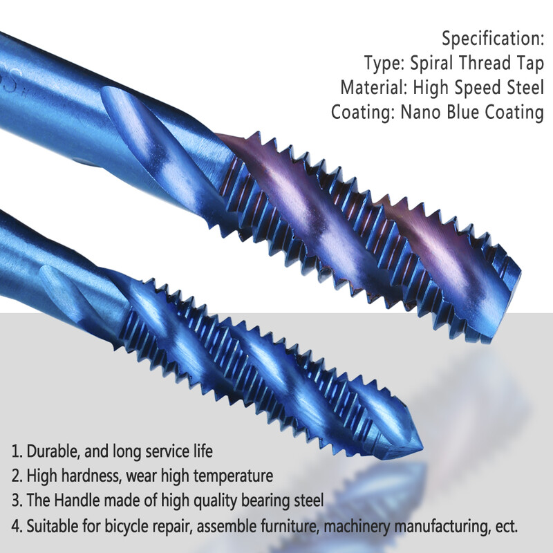 XCAN vītnes skrūvju komplekts 5gab M3-M4-M5-M6-M8 HSS skrūvējamā urbjmašīna ar nanozilu pārklājumu labās puses vītņu urbjmašīnas vītņošanas rīki