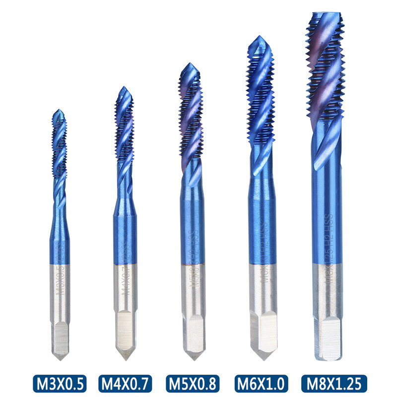 XCAN vītnes skrūvju komplekts 5gab M3-M4-M5-M6-M8 HSS skrūvējamā urbjmašīna ar nanozilu pārklājumu labās puses vītņu urbjmašīnas vītņošanas rīki