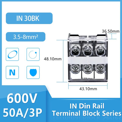 1 osa IN30BK DIN-rööpa klemmiploki ühenduskarp 600V 50A jagatud kõrge vooluga messingtraadi pistik